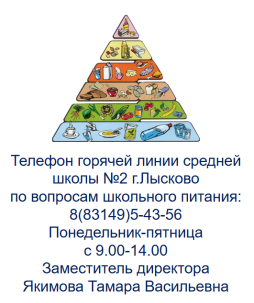 Горячая линия средней школы №2 г.Лысково по вопросам школьного питания: 8(83149)5-43-56